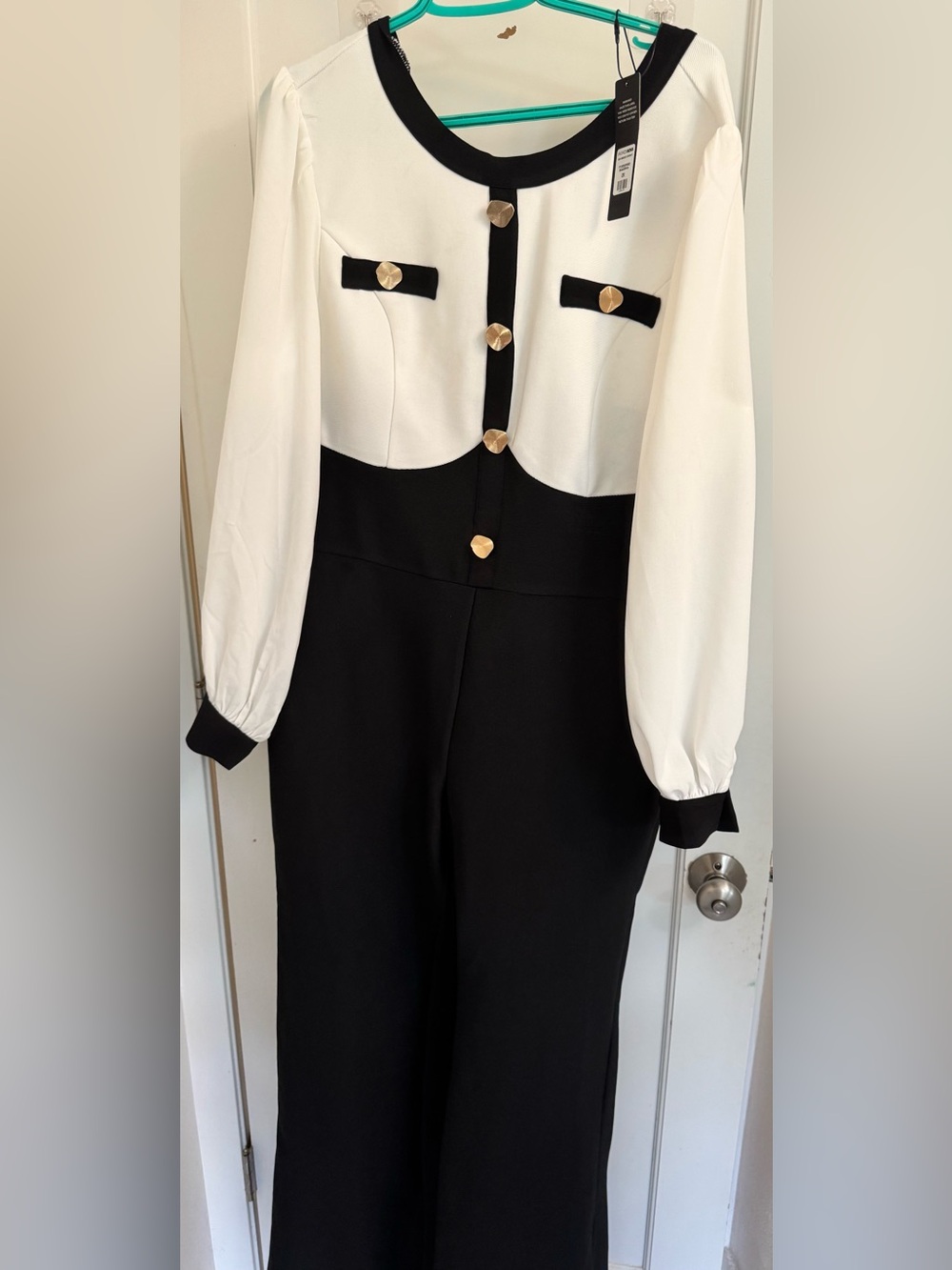 NWT Fashion Nova Aida Bandage Jumpsuit Black White Gold Size 2X